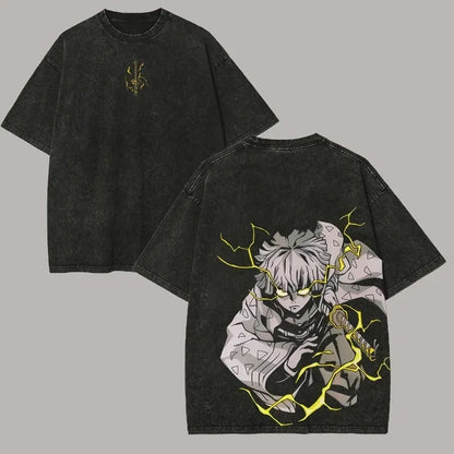 Summer Men's Washes T-shirts Japanese Anime Demon Slayer Agatsuma Zenitsu Graphic Clothing Harajuku Y2K Oversized  Cotton Tops