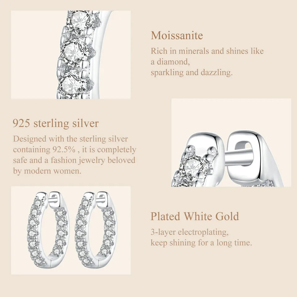 Gold Moissanite Hoop Earrings for Women, 925 Sterling Silver D Color Round Cut Lab Diamond Hypoallergenic Earrings
