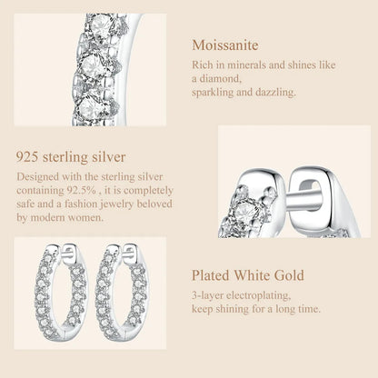 Gold Moissanite Hoop Earrings for Women, 925 Sterling Silver D Color Round Cut Lab Diamond Hypoallergenic Earrings
