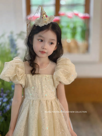Children Dress Princess Dress 2026 Summer New Girls Sparkling Fairy Fluffy Gauze Dress