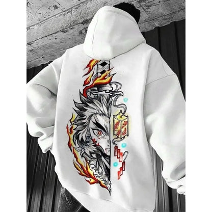 Demon Slayer Men's Hoodie Sweatshirt Kyojuro Rengoku Japanese Anime Spring and Autumn Boys' Long-sleeved Parent-child Outfit
