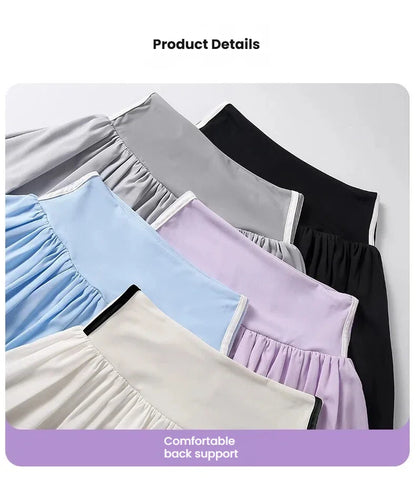 Women Summer Tennis Skirt High Waist Flared Flounce Skirt 2 in 1 with Shorts Anti-Exposure Athletic Pleated Golf Skirt Workout