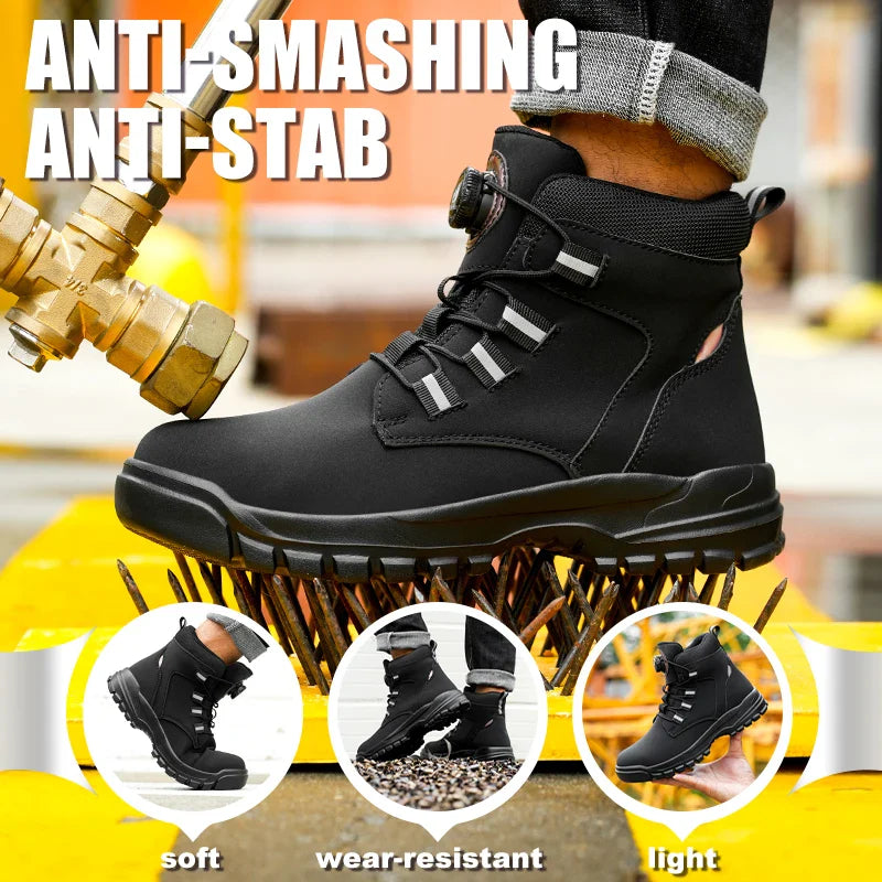 New Rotating Button Safety Shoes for Men Steel Toe Sneaker Non Slip Work Shoes Man Puncture Proof Protective Work Safety Boots