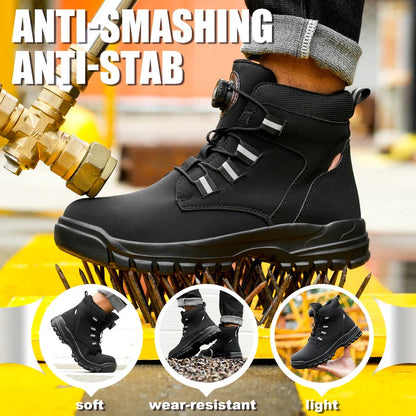 New Rotating Button Safety Shoes for Men Steel Toe Sneaker Non Slip Work Shoes Man Puncture Proof Protective Work Safety Boots