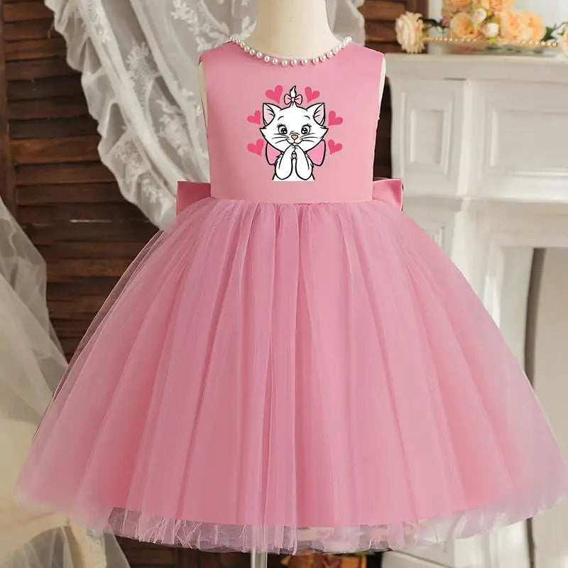 Princess Girl Bow Dress Kids Tulle Wedding Guest Party Birthday Pearls Elegant Bridesmaid Pageant Prom Ball Gown Gift