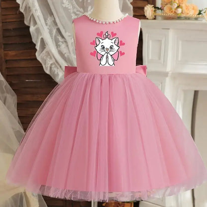 Princess Girl Bow Dress Kids Tulle Wedding Guest Party Birthday Pearls Elegant Bridesmaid Pageant Prom Ball Gown Gift