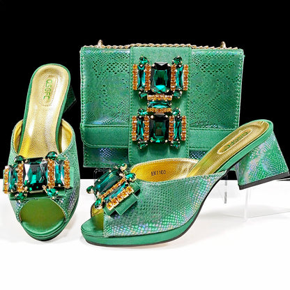 Italian Sandals and Bags Matching Set 2026 Women Heel Party for Rose Gold Colour Wedding Bigger Size Thick Heel Shoes