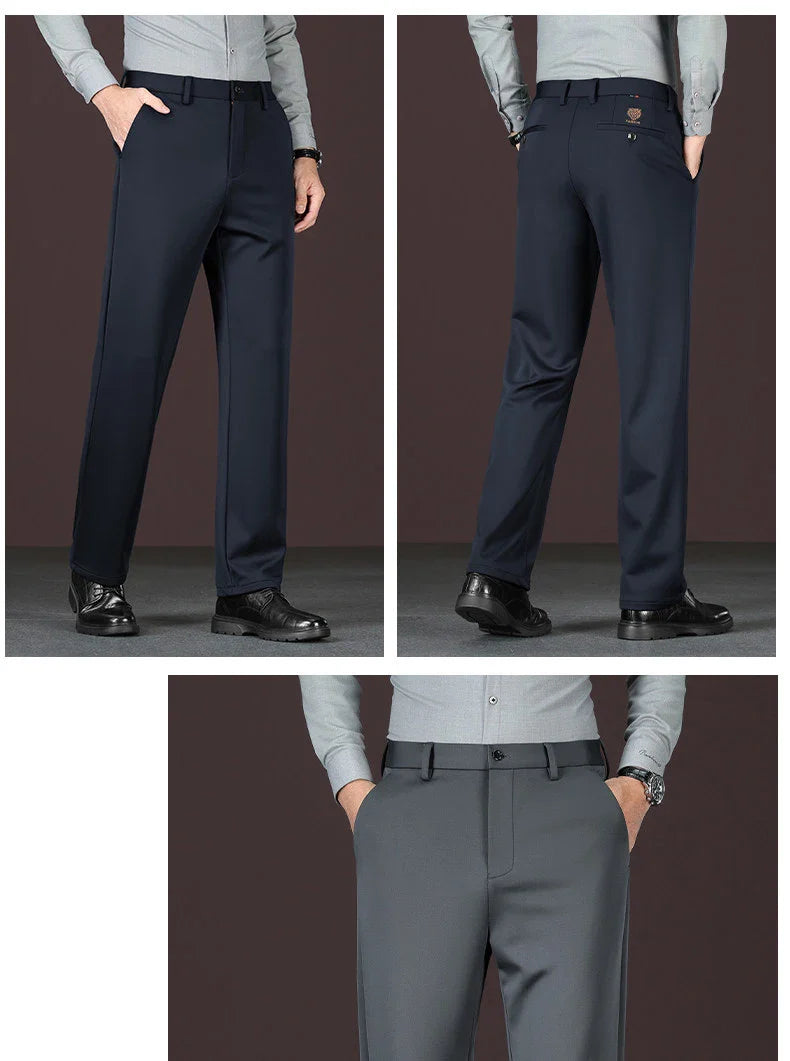 Men's New Loose Straight Leg Elastic Formal Pants, Business Tiger Head Western Style, All Seasons, Casual & Formal Wear