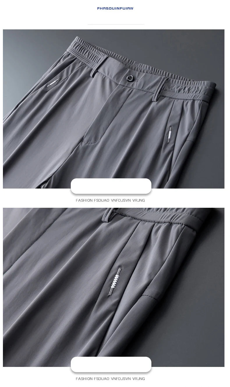 High Elastic Ultra-thin Casual Pants Men's Business Straight Slim Trousers Breathable Classic Black Gray Male Brand Pant