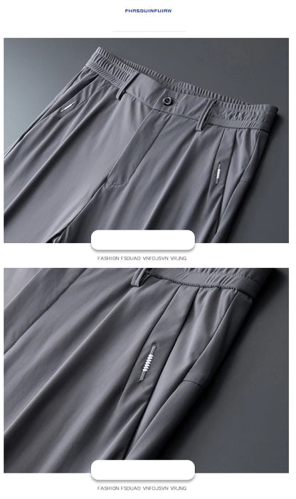 High Elastic Ultra-thin Casual Pants Men's Business Straight Slim Trousers Breathable Classic Black Gray Male Brand Pant