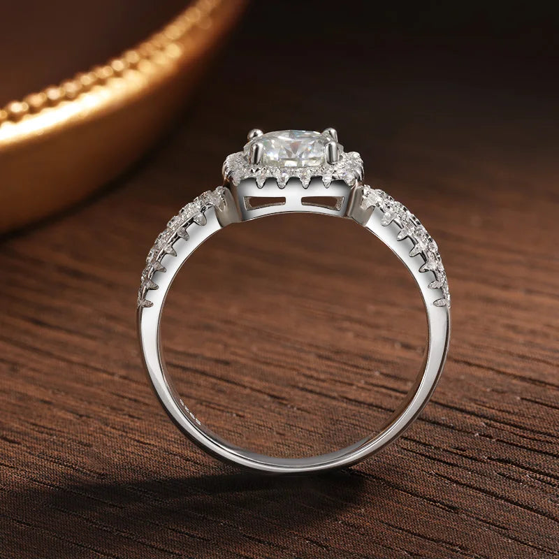 1ct D Color Moissanite Ring for Women GRA Certified Lab Diamond Engagement Wedding Band 925 Sterling Silver Luxury Ring