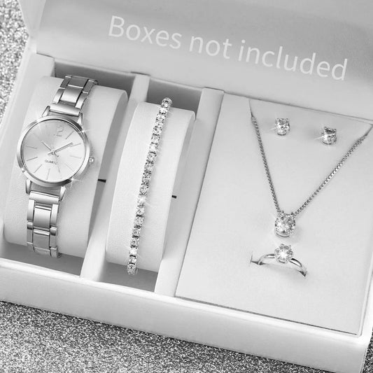 5/6PCS Fashion Women Watches Jewelry Set Luxury Analog Quartz Watch for Women Reloj Mujer Girls Clock Gift（Without Box）