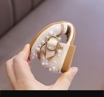 Cute Rhinestone Decorated Girls Shoes, Sweet Princess Style Flats for Wedding & Party, Soft Leather Children’s Dress Sandals