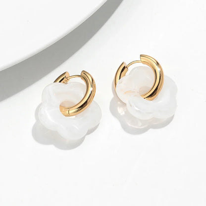 Colorful Flower Resin Acrylic Charms Earring Gold Color Circle Ear Buckle Hoop Earrings Fashion Jewelry for Women