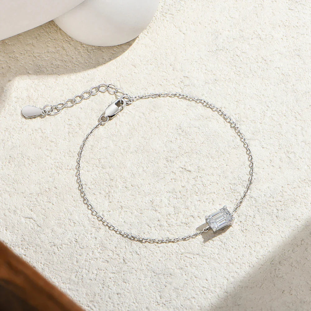 Emerald Cut 1ct Moissanite Bracelet s925 silver 18k gold Adjustable Cross-linked Chain Stackable Everyday Women Jewelry
