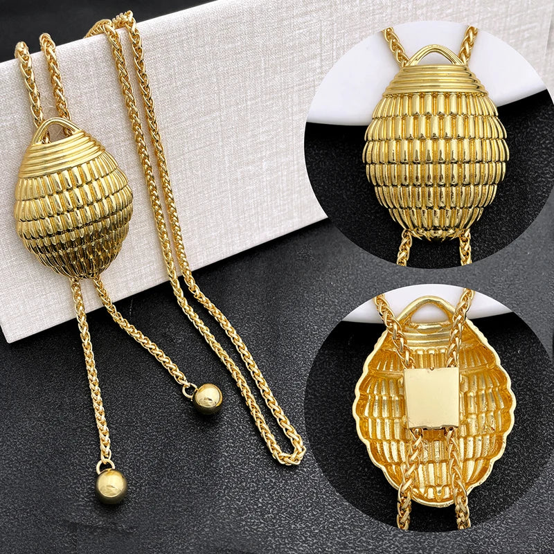 85CM Long Necklace Earrings For Women Adjustable Length Sweater Chain Gold Plated 3PCS Set Fashion Jewelry Wedding Party Gift
