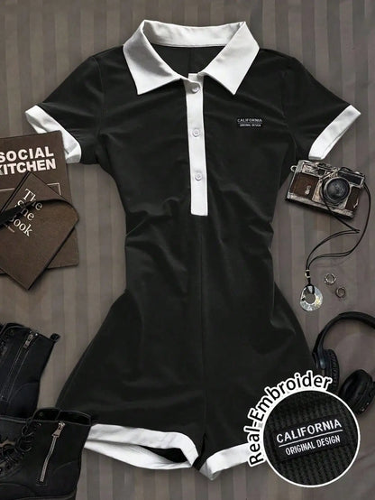 Casual and simple lapel women's jumpsuit, sleeveless, elegant and sexy lapel waist-hugging short jumpsuit