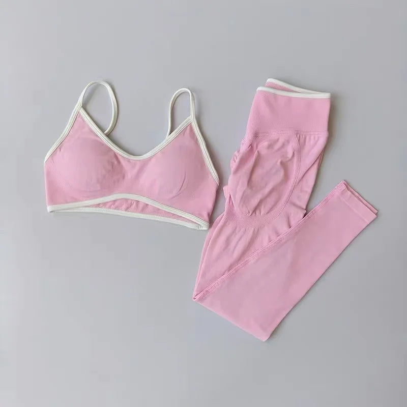 Seamless 2PCS Legging Sets Women's Strappy Sports Bras and Leggings High Waist Fitness Sculpt Leggings Running Pants Gym Suits