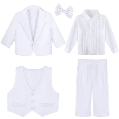Baby Boy Baptism Outfit Infant Tuxedo Christening Wedding Birthday Celebration Formal Gentleman Suit White 6 Months to 3 Years