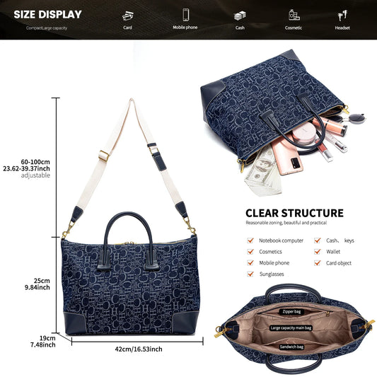 Women's Travel Bag 2025 New Cowboy Splicing Design Tote Bag Women's Large Capacity Crossbody Bag