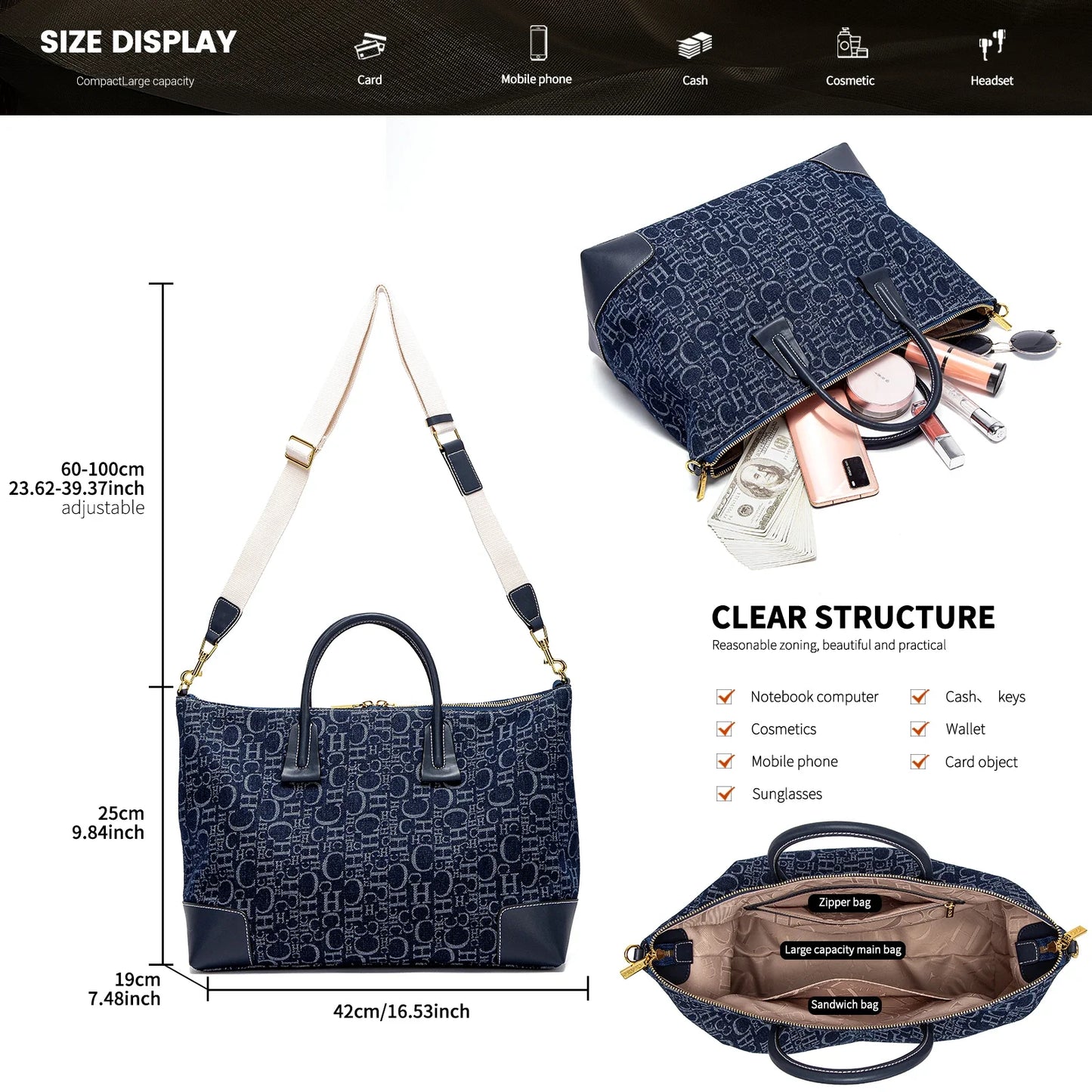 Women's Travel Bag 2025 New Cowboy Splicing Design Tote Bag Women's Large Capacity Crossbody Bag