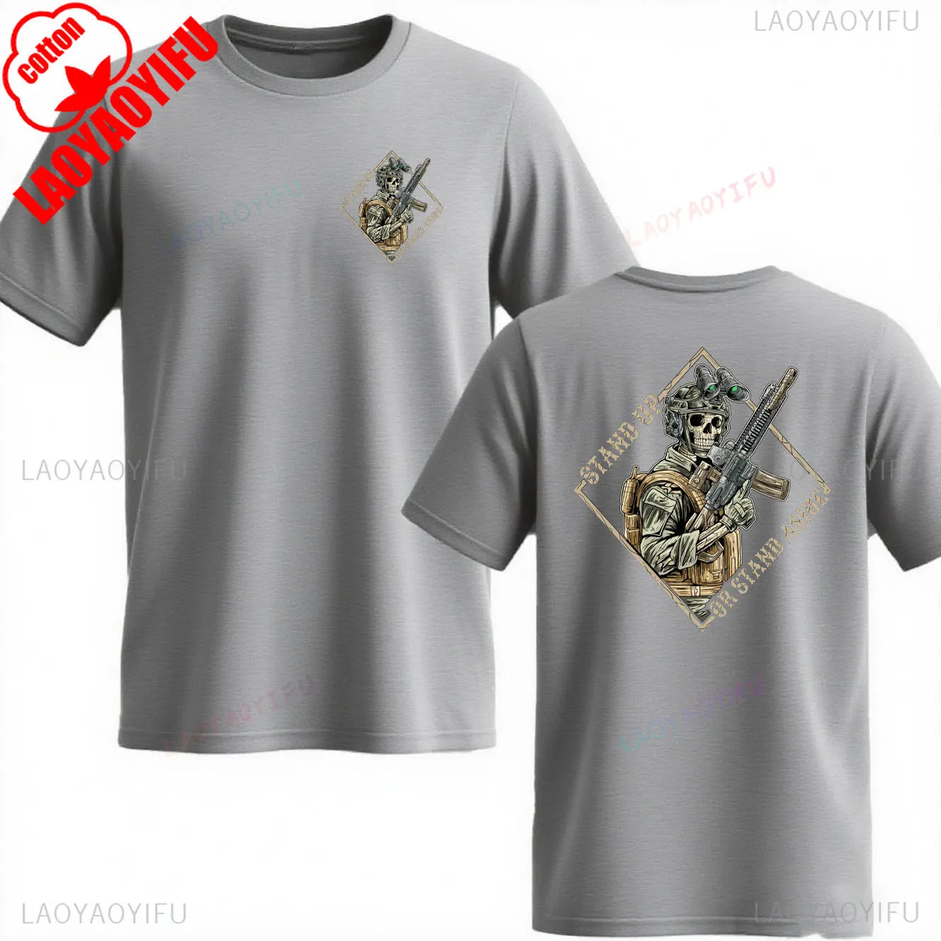 Stand Up or Stand Aside Military Tactical Warrior Skeleton Shirt T-Shirt Gym Military Shirt Graphic T Shirts Cotton Men Clothing
