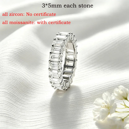 18k Plated 3*5mm Emerald Cut Moissanite Rings for Women Halo Full Eternity Bands Wedding Jewelry S925 Sterling Silver