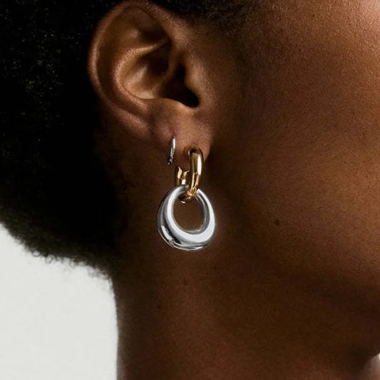 Vintage Irregular Geometric Metal Splice Hoop Earrings for Women Gold Silver Mix Color Fashion Accessory Party Jewelry Gifts