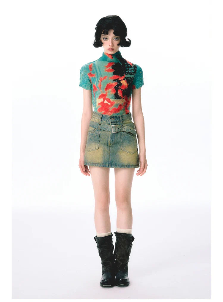 Women Bodycon T-Shirts Short Sleeve Tie Dye Tees Stretch Crop Tops Goblin Core 2000s Coquette Gyaru Aesthetic Kpop Kawaii Summe