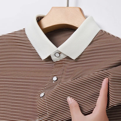 2024 Men's New Striped Cotton Business Casual Short Sleeved POLO Shirt Fashion Short Sleeved Comfortable and Breathable Top