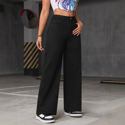 Jeans Wide Leg Pants Women Streetwear High Waist Washed Distressed Floor Length Straight Trousers Vintage 2025 Basics Denims