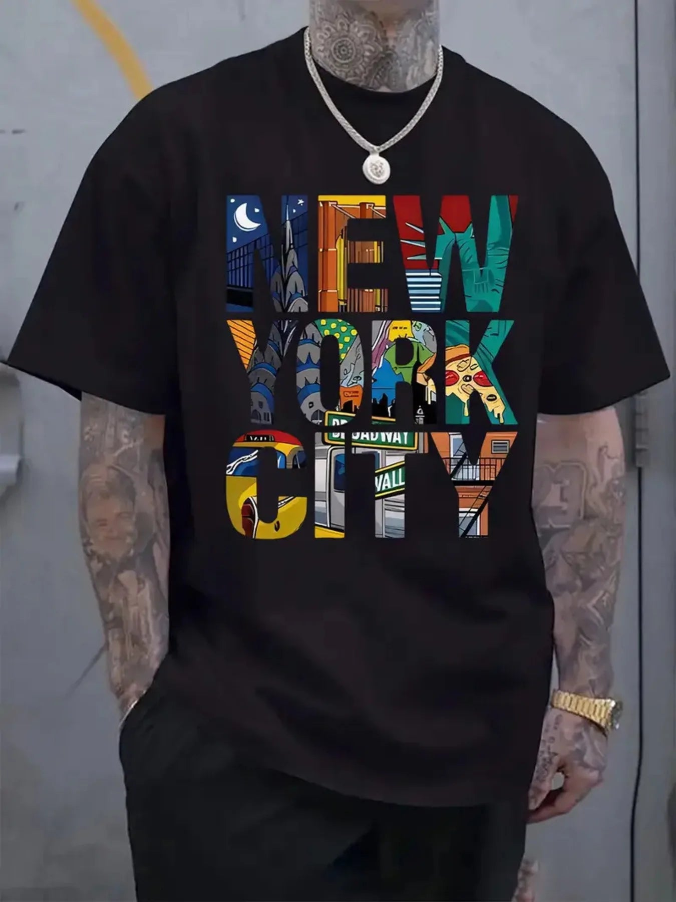 Men's Summer T-shirt 100% Cotton New York City Colorful Letter Print Design High-end Unique Street Style Casual Short-sleeved