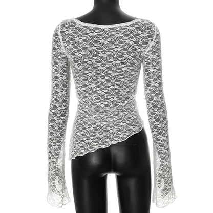 Women's Low-Cut Long Sleeve T-shirt Autumn Sexy Solid Color Streetwear Elegant Casual Slim Fit Versatile Female Tees