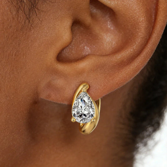 1.6cttw Waterdrop Moissanite Huggies Hoop Earrings with Certificates 925 Sterling Silver Pear Cut Diamond Earring for Women Men