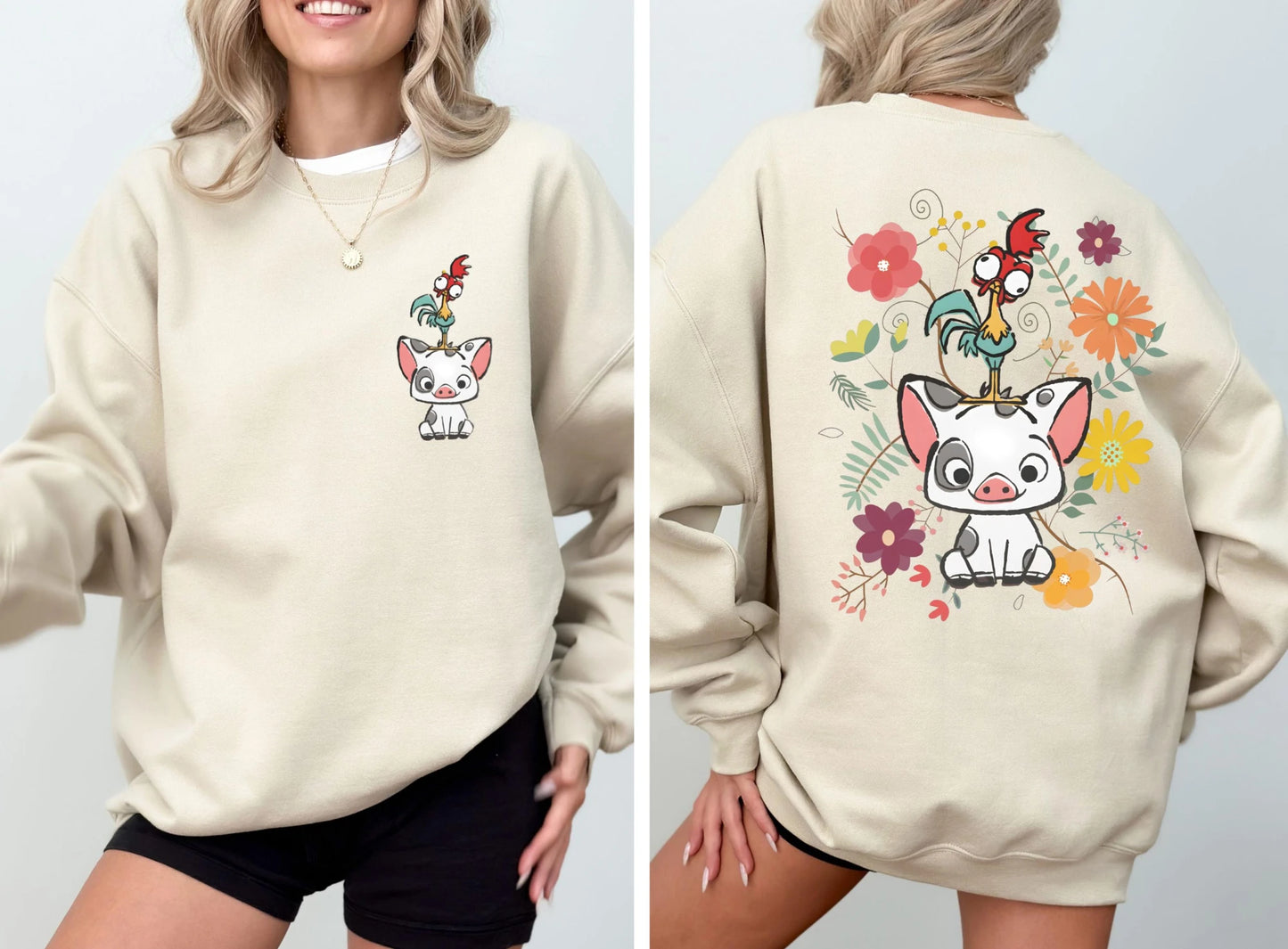Sweatshirt, Hei Hei and Pua Floral Sweatshirt Moana Princess Disneyland Vacation Sweater, Floral Moana