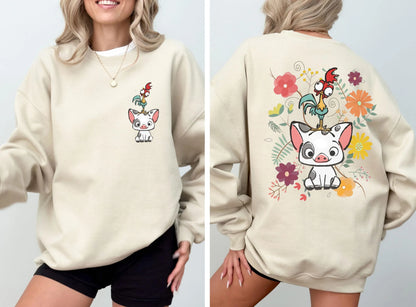 Sweatshirt, Hei Hei and Pua Floral Sweatshirt Moana Princess Disneyland Vacation Sweater, Floral Moana