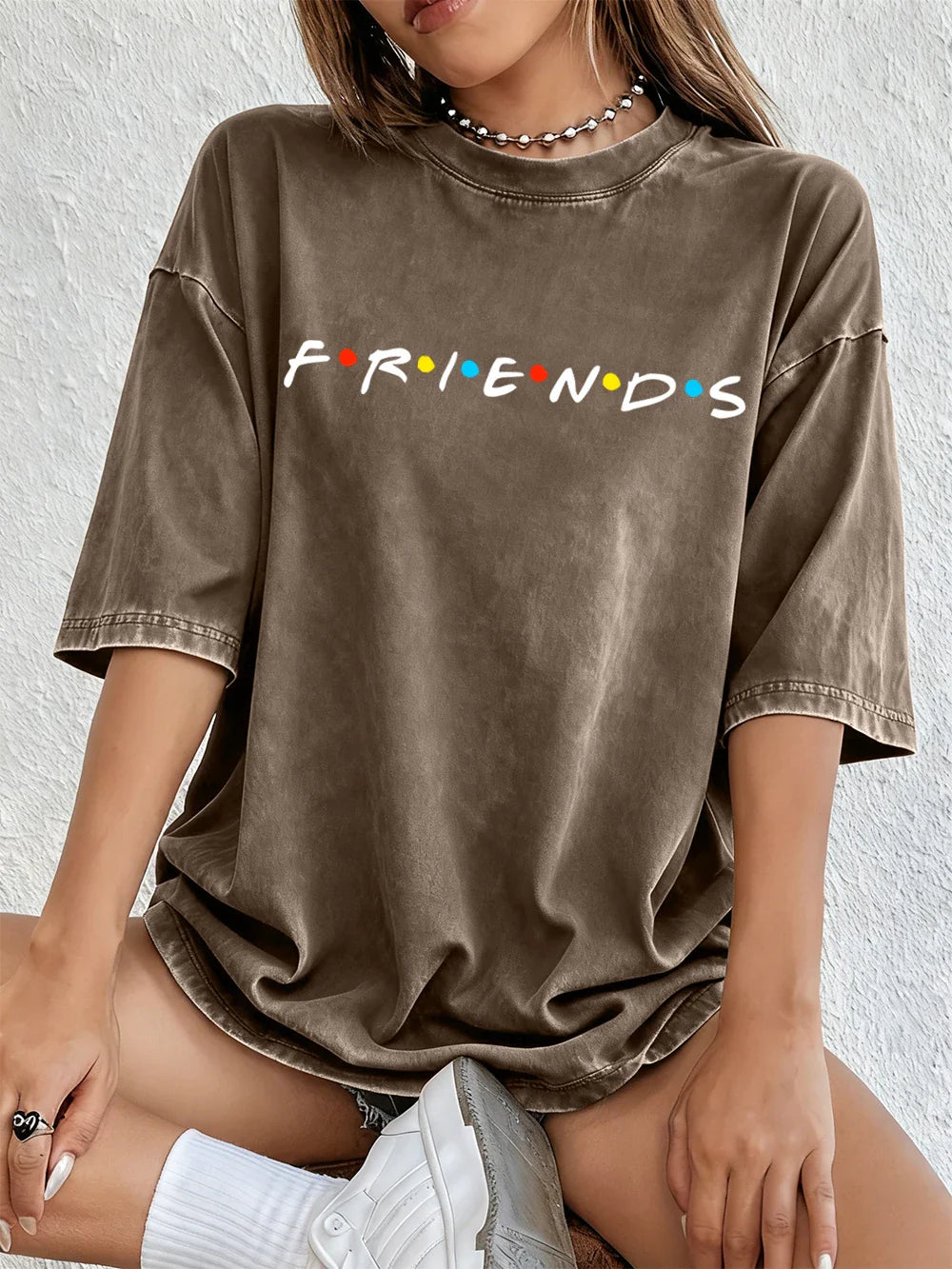 Movie Friends Print Washed T-Shirts Women Cotton Oversize T Shirt Summer Soft Short Sleeve Tops Street O-Neck Clothes