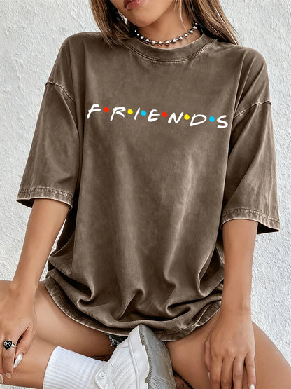 Sitcom Movie Friends Print Washed T-Shirts Women Cotton Oversize T Shirt Summer Soft Short Sleeve Tops Street O-Neck Clothes