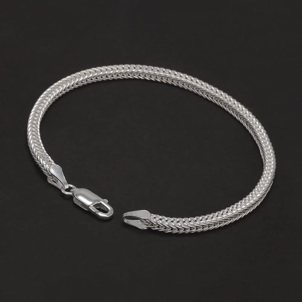 2.8mm 925 Sterling Silver Fox Tail Chain Bracelet for Men Women High Polished Classic Bracelet Simple Trendy Jewelry Accessories
