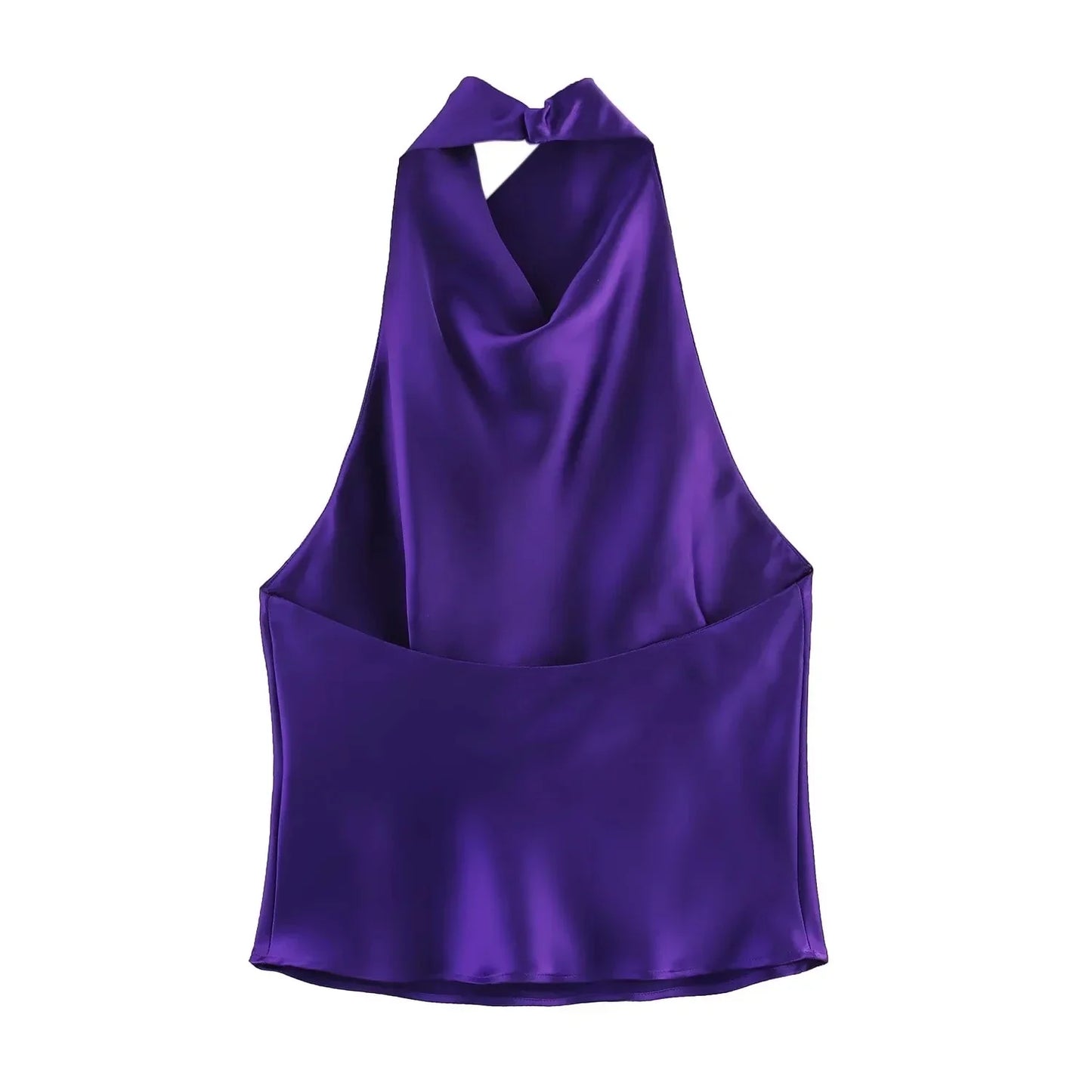 Sexy Chic Butter Yellow Satin Tops Women Halter Backless Beach Holiday Party Top Fashion 2025 New Year Evening Satin Top