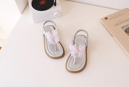 Korean Style Little Girl Sandal Clip-toe Children's Princess Beach Slippers Sweet Lace Butterfly Kids Fashion Flat Sandals New