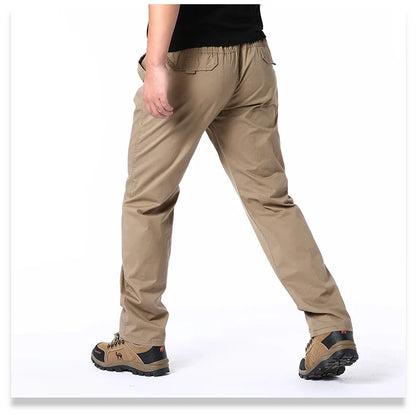 Men's Summer Casual Pants Cotton Thin Style Overalls Elastic Waist Outdoor Sports Loose Work Pants Trend Solid Color Pants