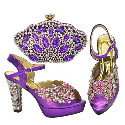 New Arrival Italian Party Shoes and Bag Set Decorated with Rhinestone African Women Wedding Shoes Bride Plus Size Women Shoes 43