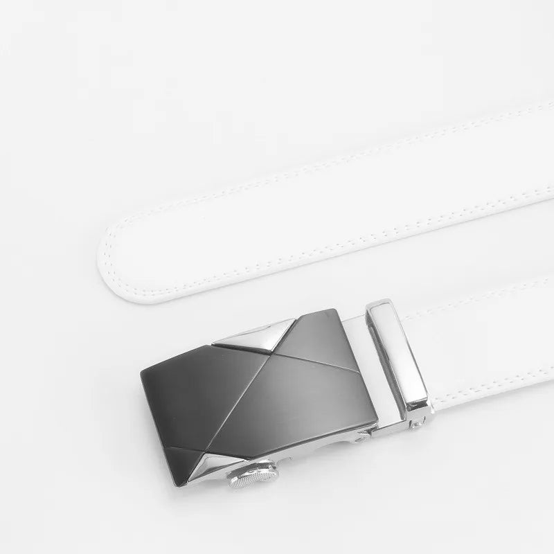 3.5cm White Color Click Belt for Men Unisex Genuine Leather Waist Straps for Jeans Automatic buckle Belts