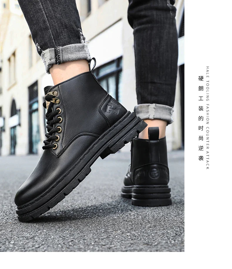 Men's boots four seasons soft-sole non-slip casual boots fashion outdoor work boots high boots classic Joker youth leather boots