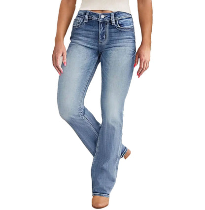 Women's Casual Button Pocket Jeans - High-Quality Straight-Leg Denim Pants