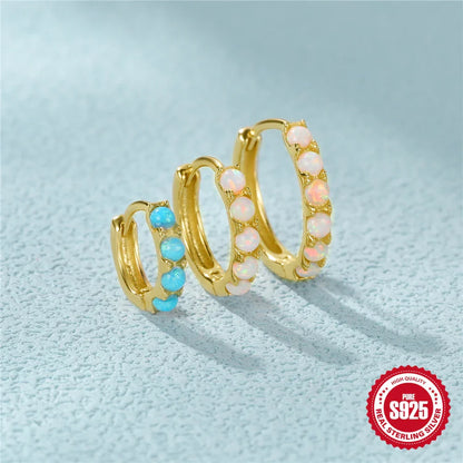 6/8/10mm Size Opal Round Hoop Earrings For Women 925 Sterling Silver Circle Earrings Jewelry Bohemia Pendiente Plata 1piece