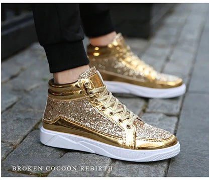 Man High Top Sneakers Luxury Glitter Men Ankle Boots Fashion Non-slip Casual Shoes High Quality Hip Hop Men Boots 2024