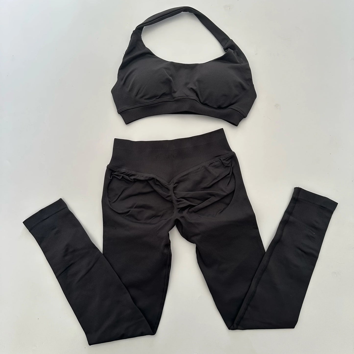 Yoga Legging Sets for Women Seamless Yoga Set Scrunch Butt Legging Set Workout Gym Suit with Halter Crop Top