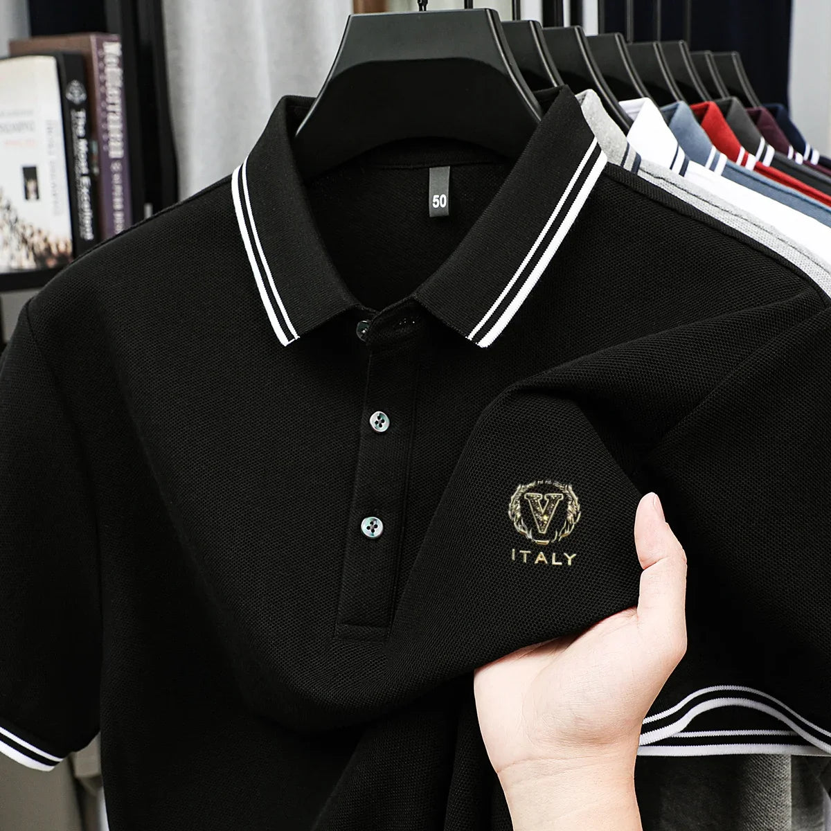100% pure cotton men's polo shirt high-end brand unique letter printed short sleeve summer new comfortable casual lapel T-shirt